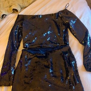 Sequin off the shoulder top + mini skirt set